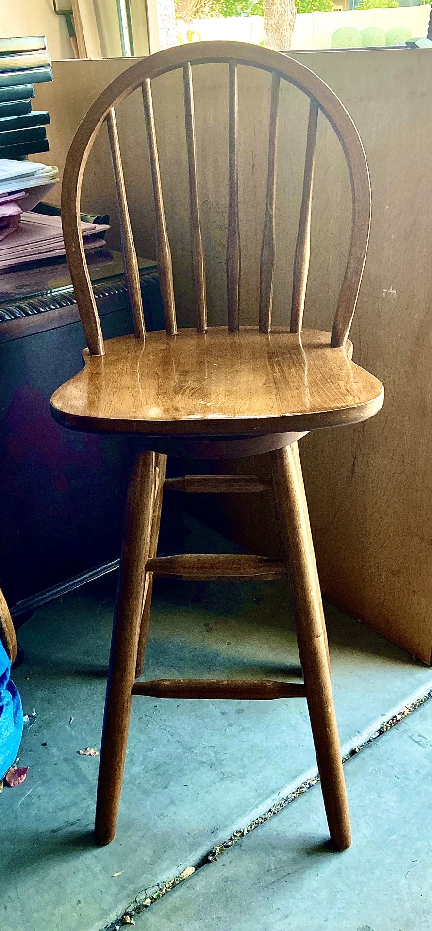 Wooden swivel high back bar stool