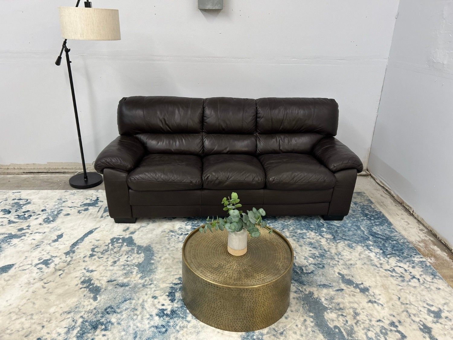 Dark Brown Leather 3-Seater Sofa