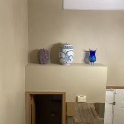 Ceramic Pots And One Glass Vase