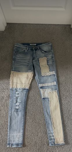 Blue Patched Skinny Jeans