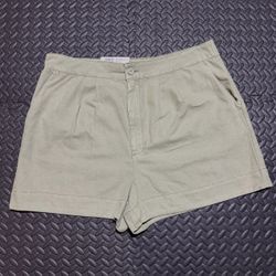 Joie Pleated Shorts Faded Cactus Green Casual Womens XL Relaxed 7” Inseam NEW