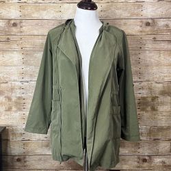 Love Tree Womens Size Large Olive Green Hooded Utility Jacket Open Front