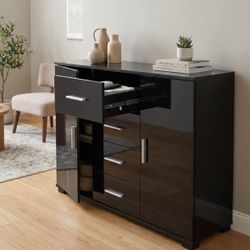 Black High Gloss Sideboard Buffet Cabinet