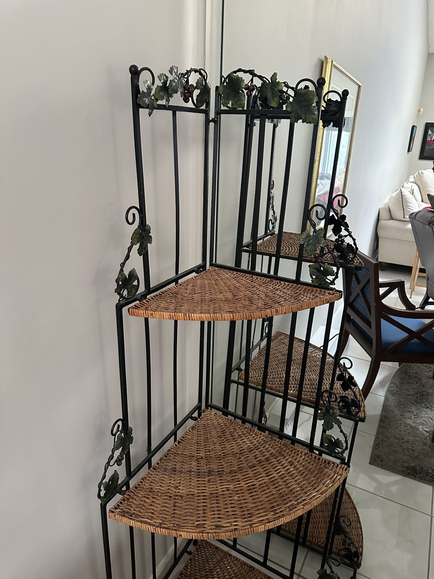 Wicker & Iron Corner Shelf– 6’ Tall