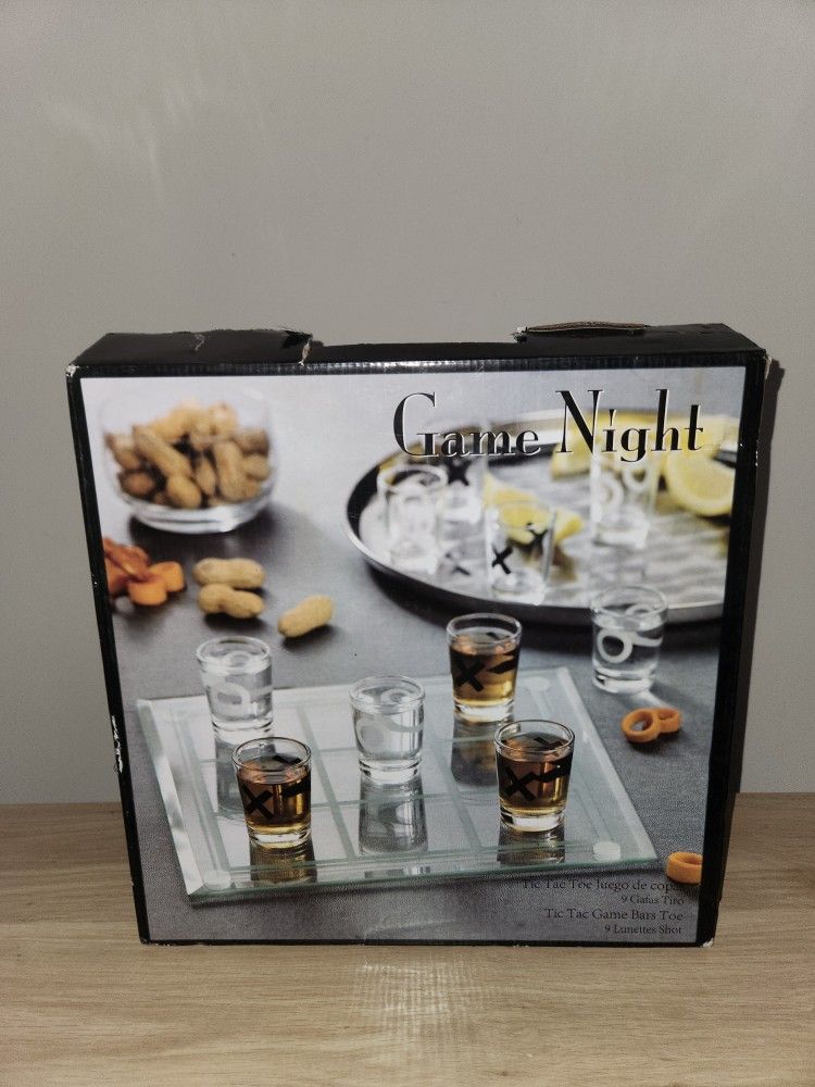 Game Night Tic Tac Toe Drinking Game Glass Board with 9 Shot Glasses
