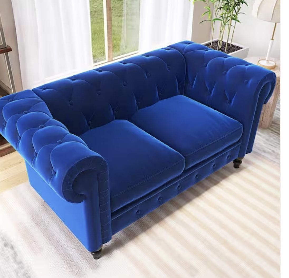 62.2”  W Velvet Blue Sofa 