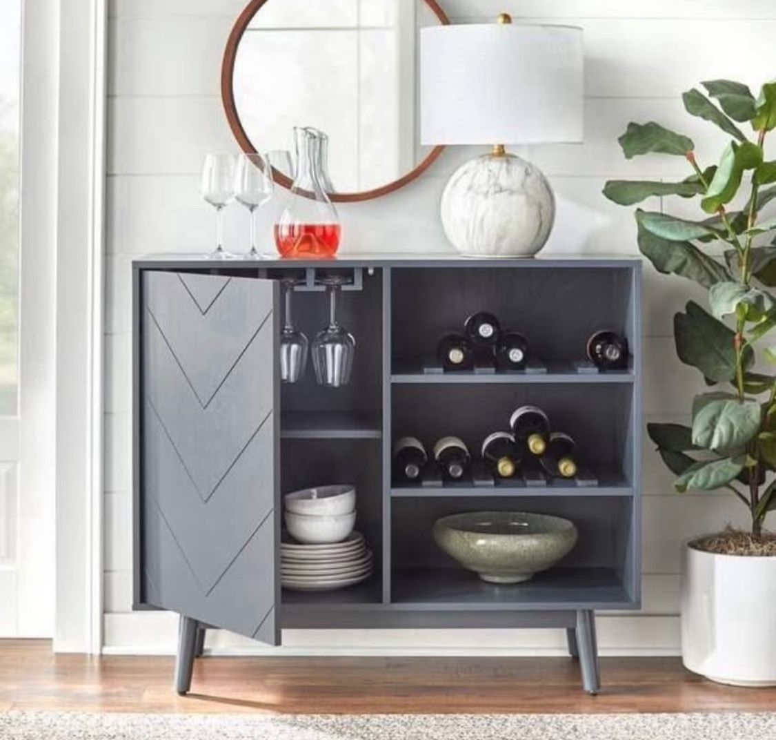 New Grey Gray Mid Century Modern Wine Storage Buffet Server 