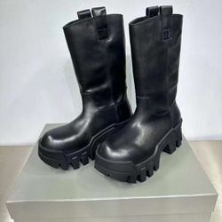 Balenciaga Bulldozer Leather Combat Boots Black