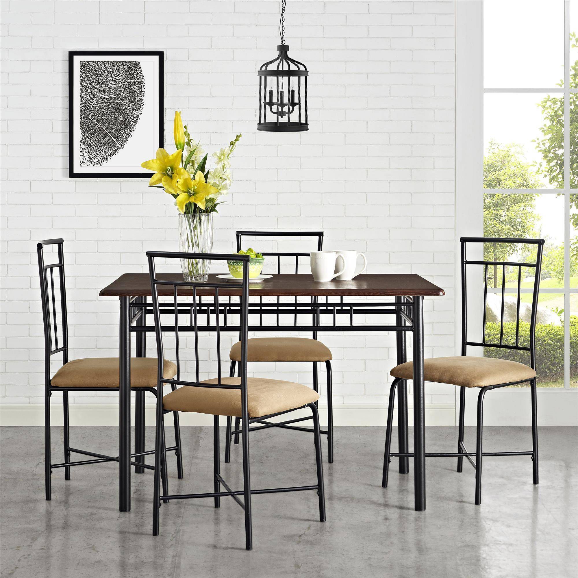 NEW Kitchen Dining Table Set Indoor Decoration Home Wood Top Chairs Elegant Metal Seats Food Serving Cushioning Room Nook Family Meals Strong*↓READ↓*