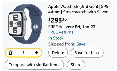 Apple Watch SE (2nd Gen) [GPS 44mm] Smartwatch with Silver Aluminum Case A2723