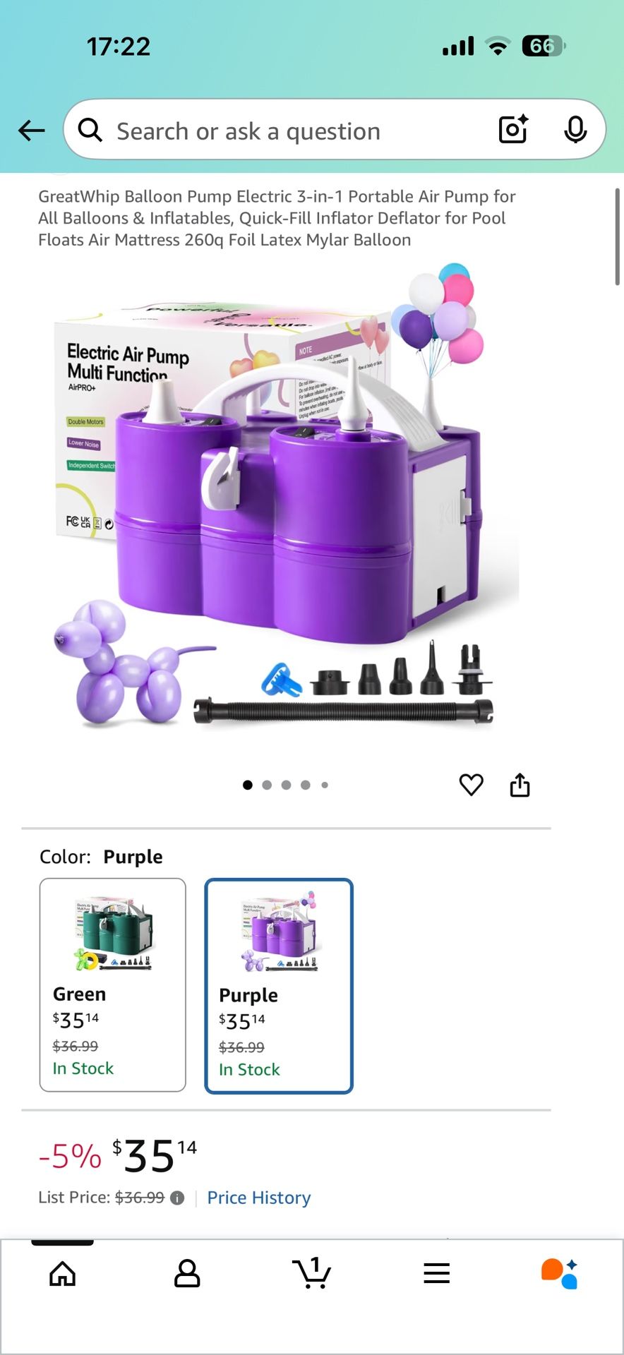 GreatWhip Balloon Pump Electric 3-in-1 Portable Air Pump for All Balloons & Inflatables, Quick-Fill Inflator Deflator for Pool Floats Air Mattress 260