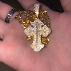 3 Ct Stones 18kt Gp 925 Sterling Silver Pendant W/ 18kt Gp Sterling Silver Diamond Cut Italian Made Cuban