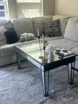 Glass mirror living room table