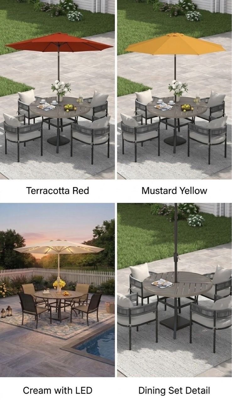 5-Piece Metal Outdoor Dining Set with 47.2'' Gray Wood-Like Round Table ...