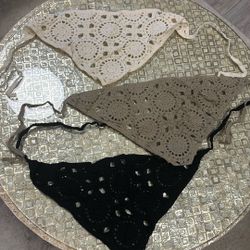 Kifmurase 3 Pcs Crochet Set.  Decor Beige Black Grey