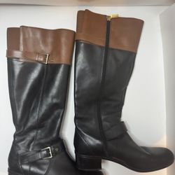 Bandolino Black And Brown Leather Knee High Boots Size 8.5M 