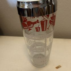 Vintage Large, Thick Glass Chrome Cocktail Shaker With Drink Recipes