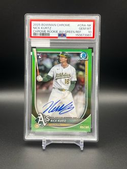Nick Kurtz 2025 Bowman Chrome CRA-NK RC Auto /99 True Green PSA 10 Rookie Auto Color Match