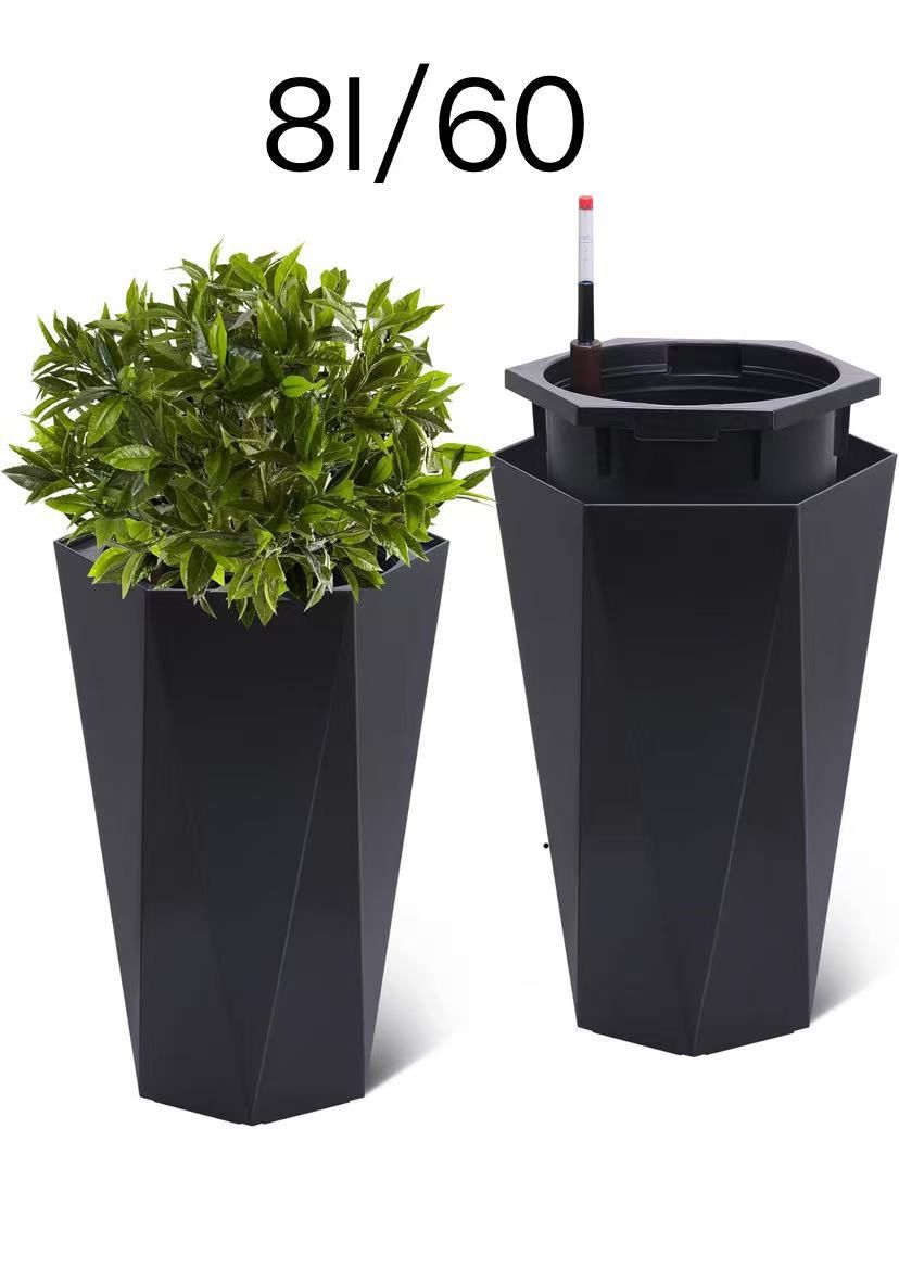 22.4" Tall Planters Set of 2 Large Flower Pots Outdoor & Indoor with Rolling Wheels, Automatic Watering, Water Level Monitor, Drainage Holes, Black