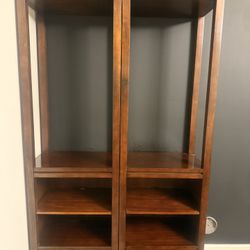 Two (Set) Wood Etagere Cabinets With Glass Shelving
