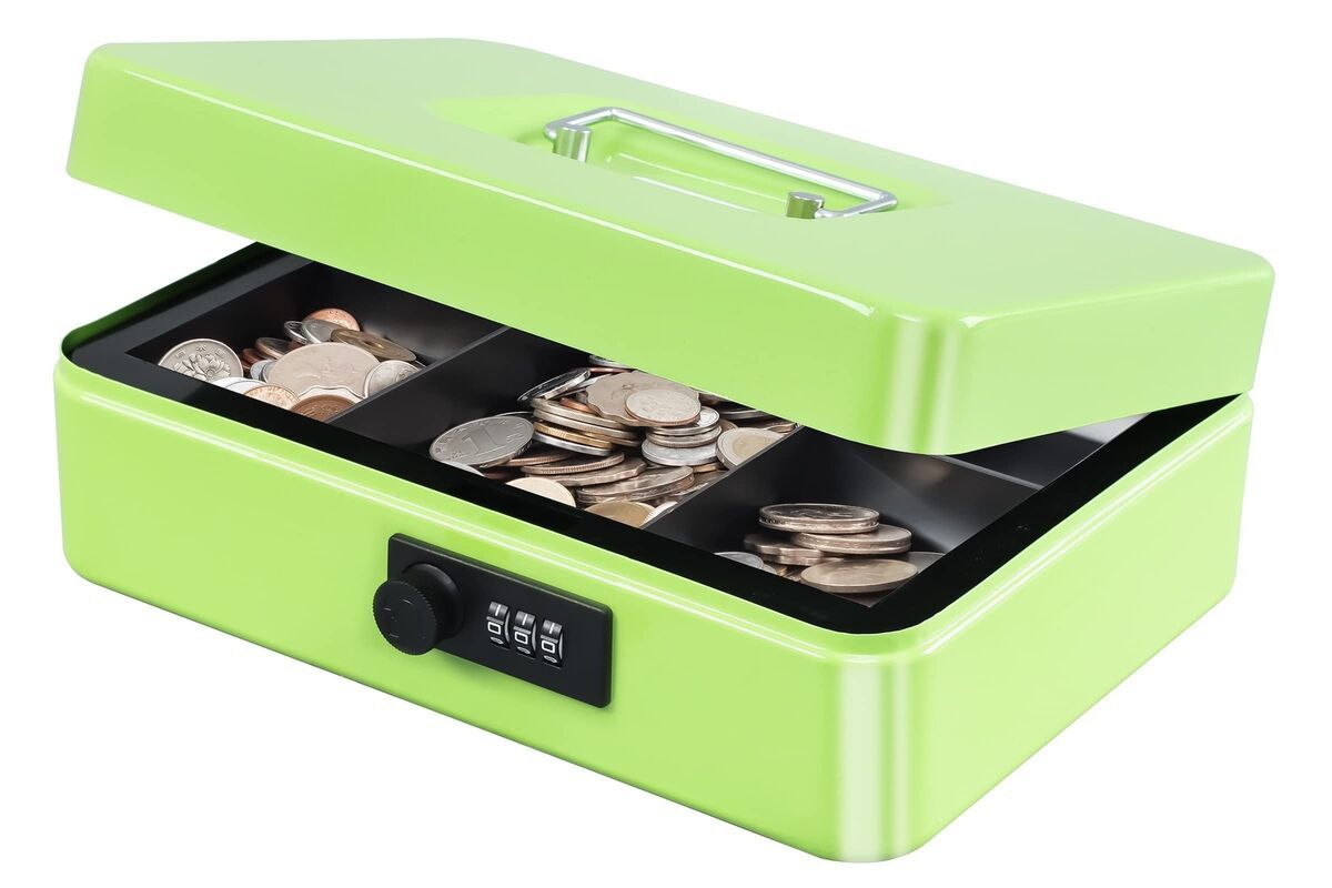 Metal Cash Box with Combination Lock Money Box for Cash Safe Metal Box with Money Tray for Security Lock Box