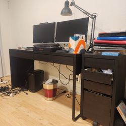 Wooden Desk With Side Cart