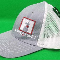 F1 Firearms- Trucker Hat (Adjustable Fit) Gray & White