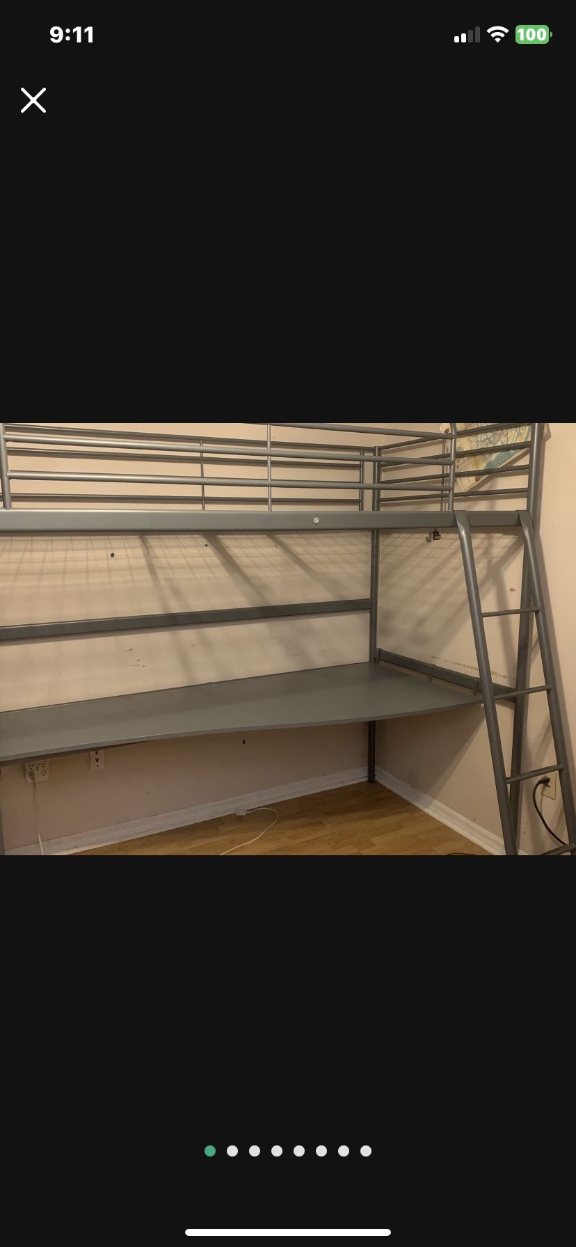 IKea Twin Metal Loft Bed and Lower Part with Desk & Ladder