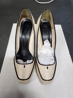 Cream and Black Trim Platform Heels
