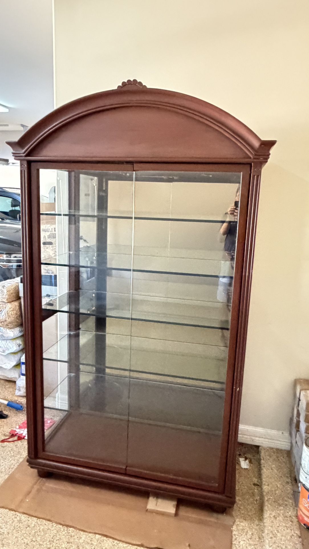 Solid Wood Curio Cabinet - Custom Built, 5 Heavy Glass Shelves
