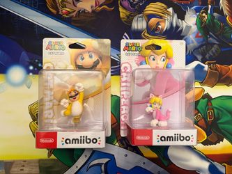 Cat Peach and Cat Mario amiibos