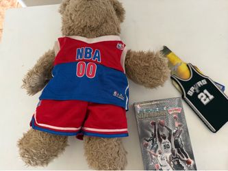 NBA build a Bear plush with outfit 1989 NBA finals VHS koozie Spurs 21