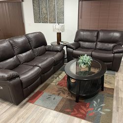 Reclining sofa, loveseat, coffee and end table set