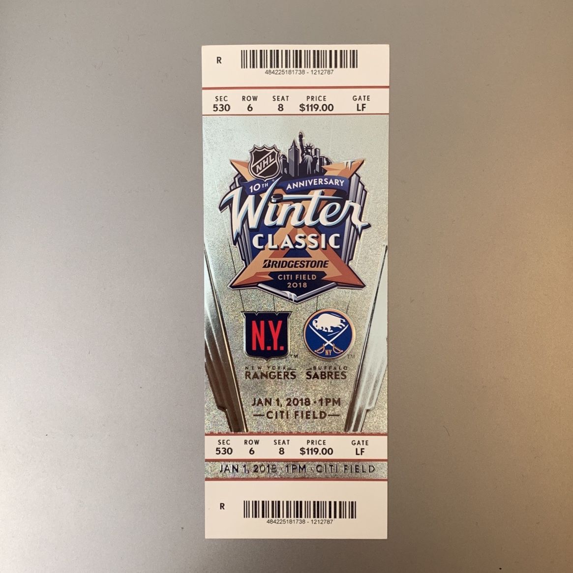 New York Rangers Buffalo Sabres Citi Field 2018 NHL Winter Classic Ticket