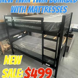 NEW TWIN TWIN BUNKBED WITH MATTRESSES