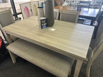 Gray Dining Set With Bench