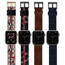 Bundle of 4 Designer Apple Watch Leather Bands Series 1 2 3 4 5 6 7 SE 38mm 40mm 41mm 42mm 44mm 45mm 