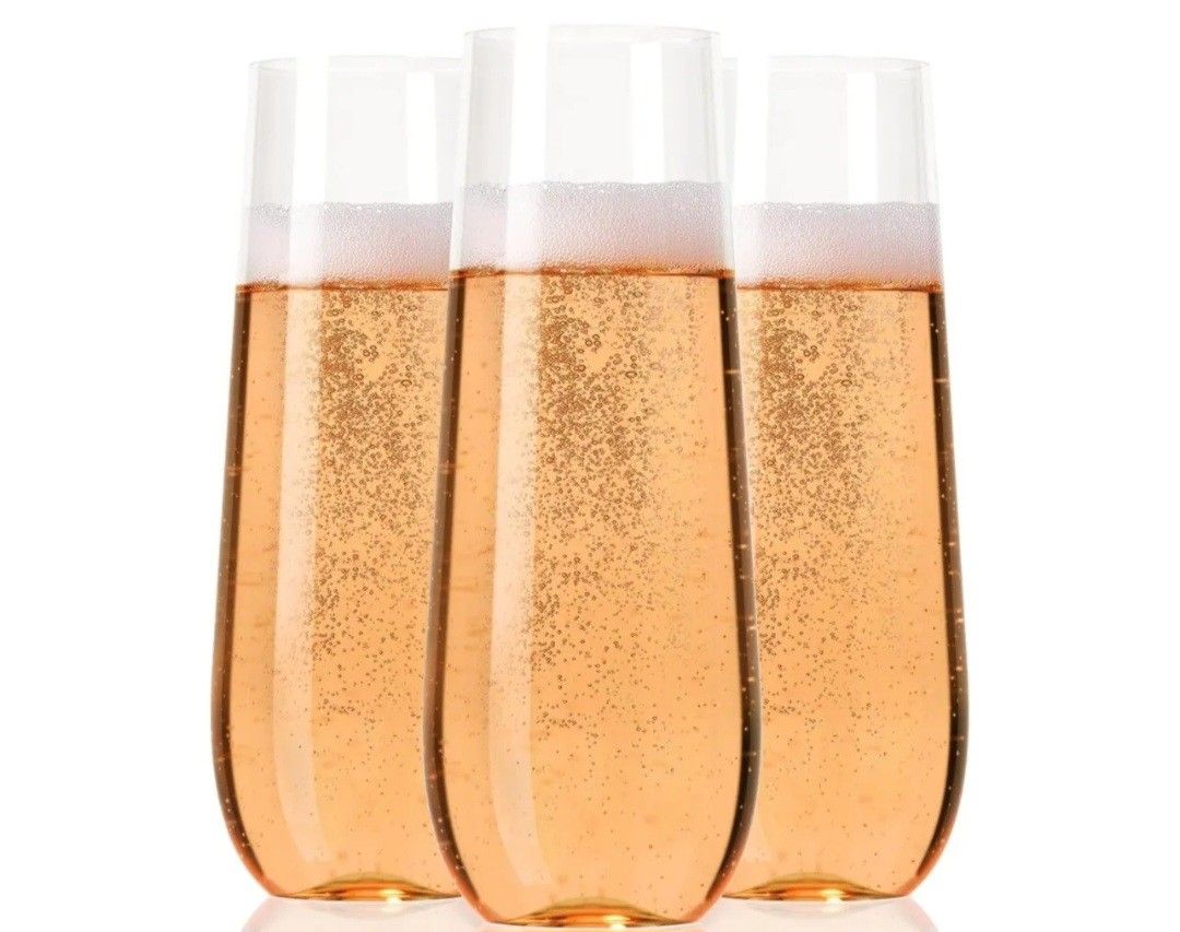 30 Plastic Stemless Champagne Flutes Disposable Unbreakable Toasting