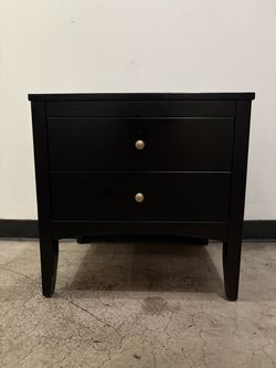 Black 2-Drawer Nightstand with Brass Knobs