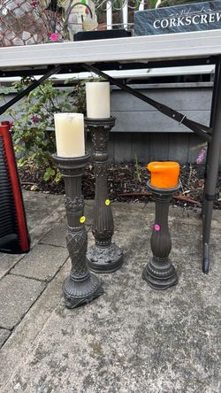 Set of 3 Dark Bronze Pillar Candle Holders