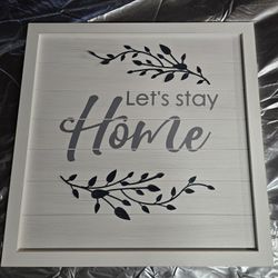 26"x26" Let's Stay Home Wooden Inspirational Wall Art