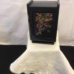 Vintage Chinese Black Plastic Jewelry Box , Drawers Folding Mirror.