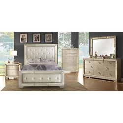 Brand New Champagne 4pc Queen Bedroom Set (Available In California & Eastern King)