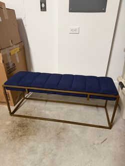 Navy Blue & Gold Upholstered Bench