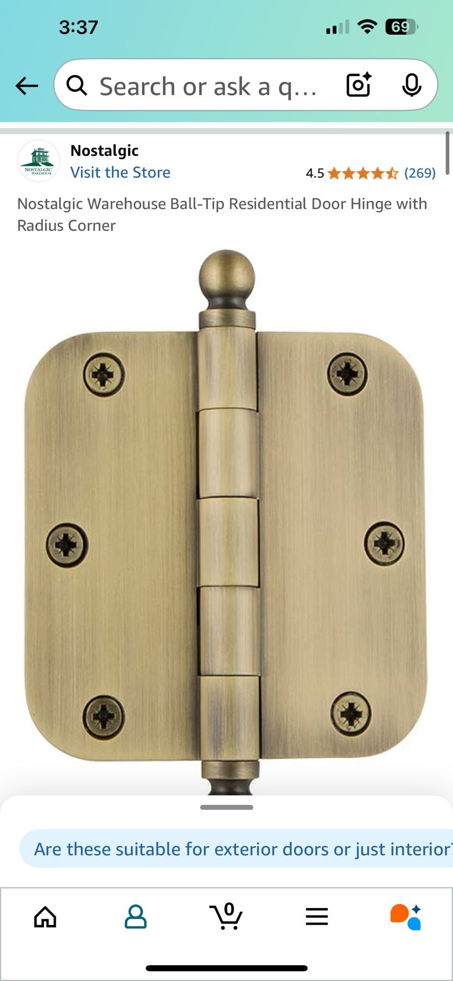New Nostalgic Warehouse Ball-Tip Residential Door Hinge with Radius Corner 