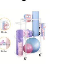 Yoga Workout Gym Equipment Storage Weight Rack Rolling White