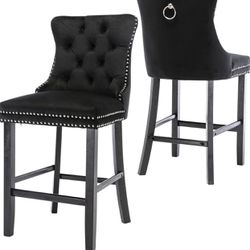 New in box Velvet Bar Chairs Set of 2, 27" Counter Height Bar Stools with Button Decor