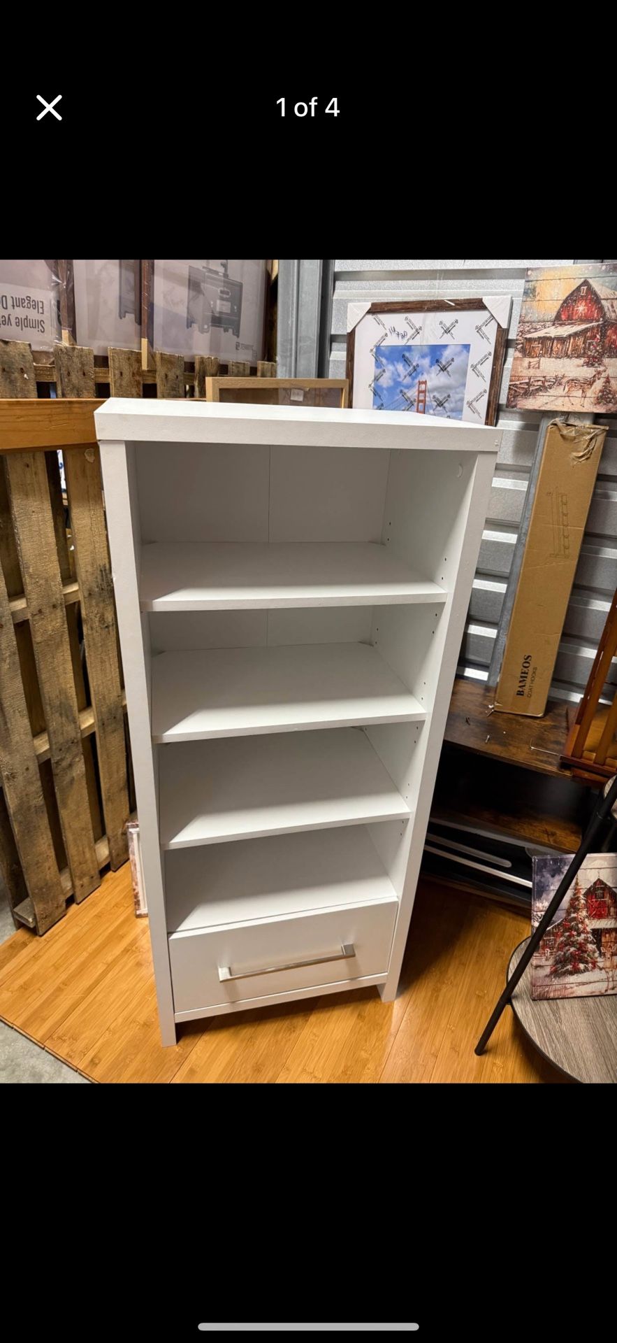 White bookshelf w drawer