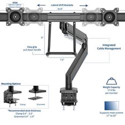 VIVO Dual VESA Monitor Desk Mount, Pneumatic Height Adjustment, Pull Handle