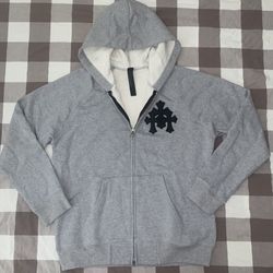 Grey Chrome Hearts Triple Leather Cross Patch Hoodie Size Large